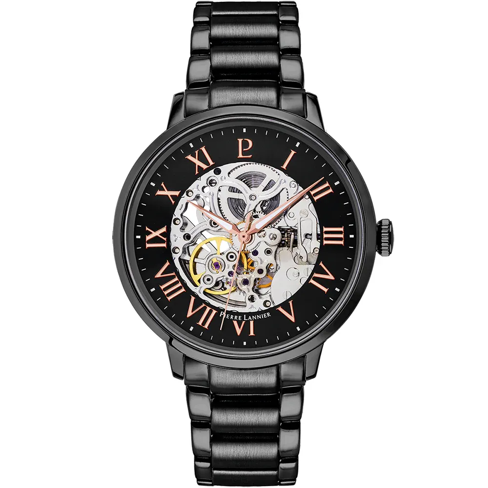 Pierre Lannier - Montre Automatique Noire Cadran Gris & Rose Gold