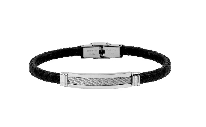 Pixies - Bracelet Homme Cuir Synthétique Tressé & Carbone