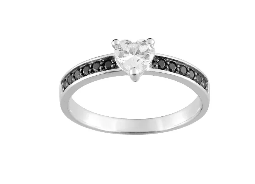 Pixies - Bague Solitaire Coeur & Oxydes Noirs Argent 925