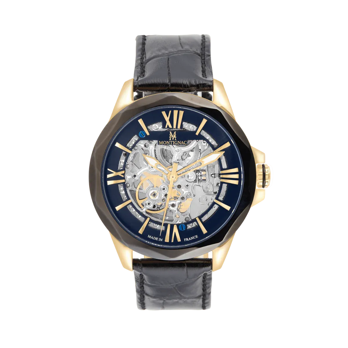 Montignac - Montre Round Automatique Cuir Noir