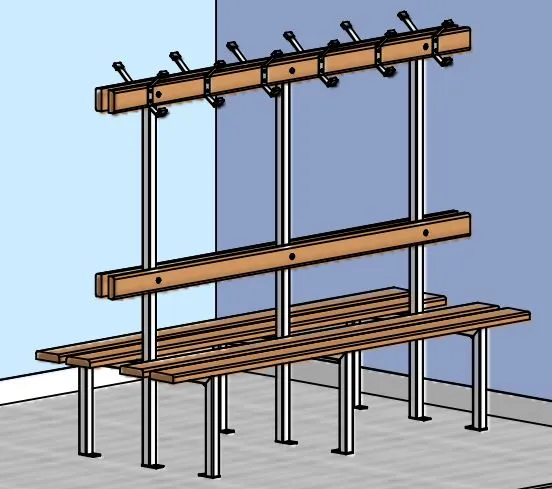 Banc central double sapin support galvanise + ral blanc