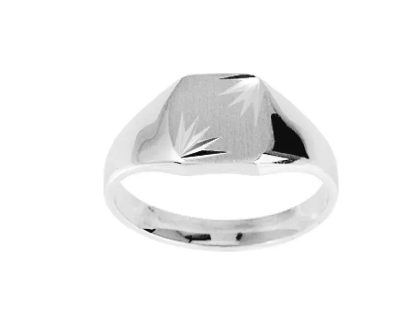 Pixies- Bague Chevalière Carrée "Motifs étoiles" Homme Argent 925/1000