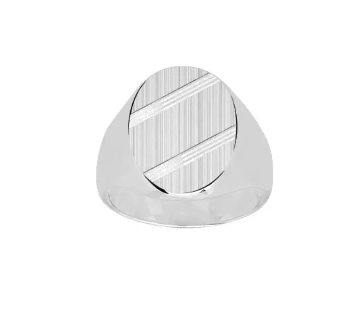 Pixies- Bague Chevalière Ovale Brossé Homme Argent 925/1000