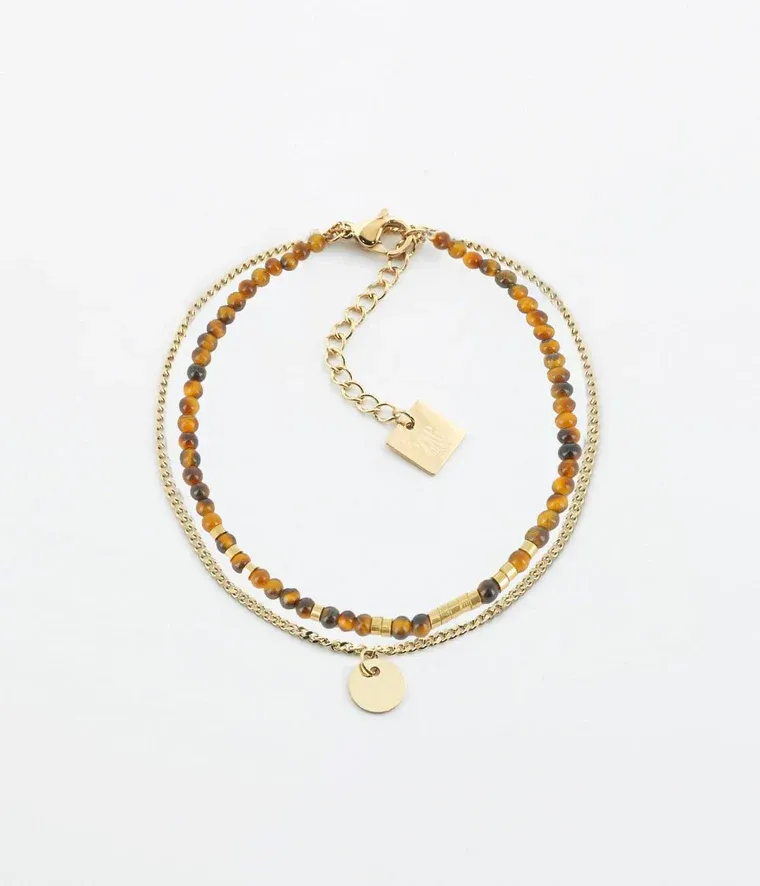 Zag Bijoux - Bracelet Apache Oeil de Tigre Acier Doré