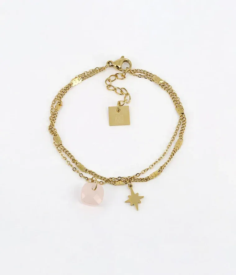 Zag Bijoux - Bracelet Manuréva Quartz Rose Acier Doré