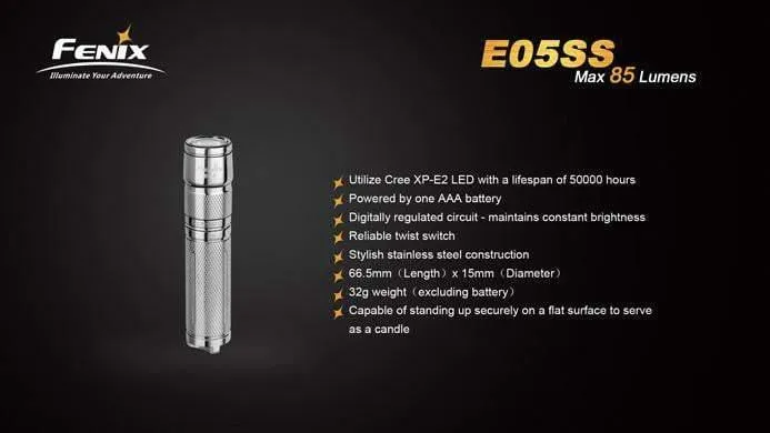 Fenix E05 - édition 2014 - 85 Lumens - Stainless Steel – Image 3