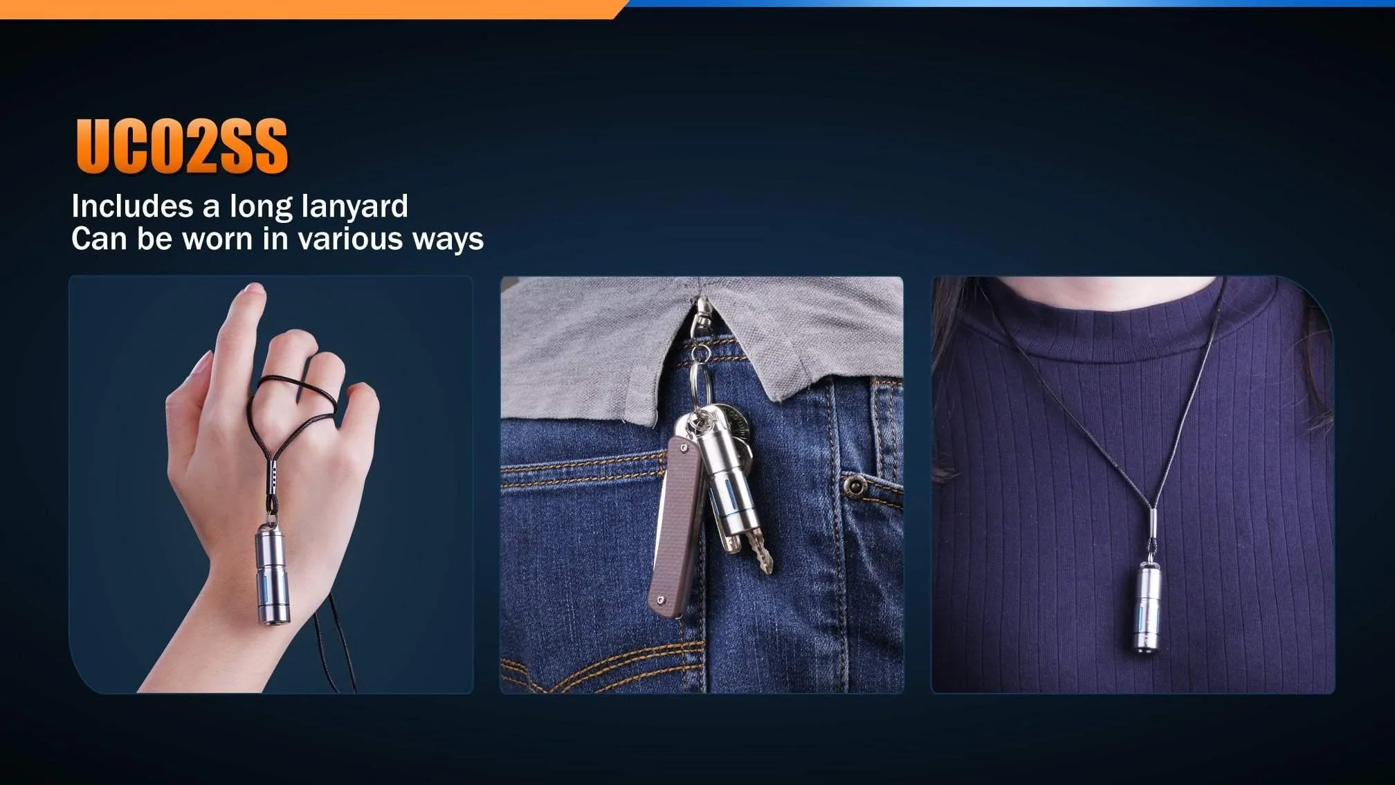 Fenix UC02 - mini lampe torche - 130 Lumens - rechargeable avec batterie -Bleu en Stainless steel – Image 3