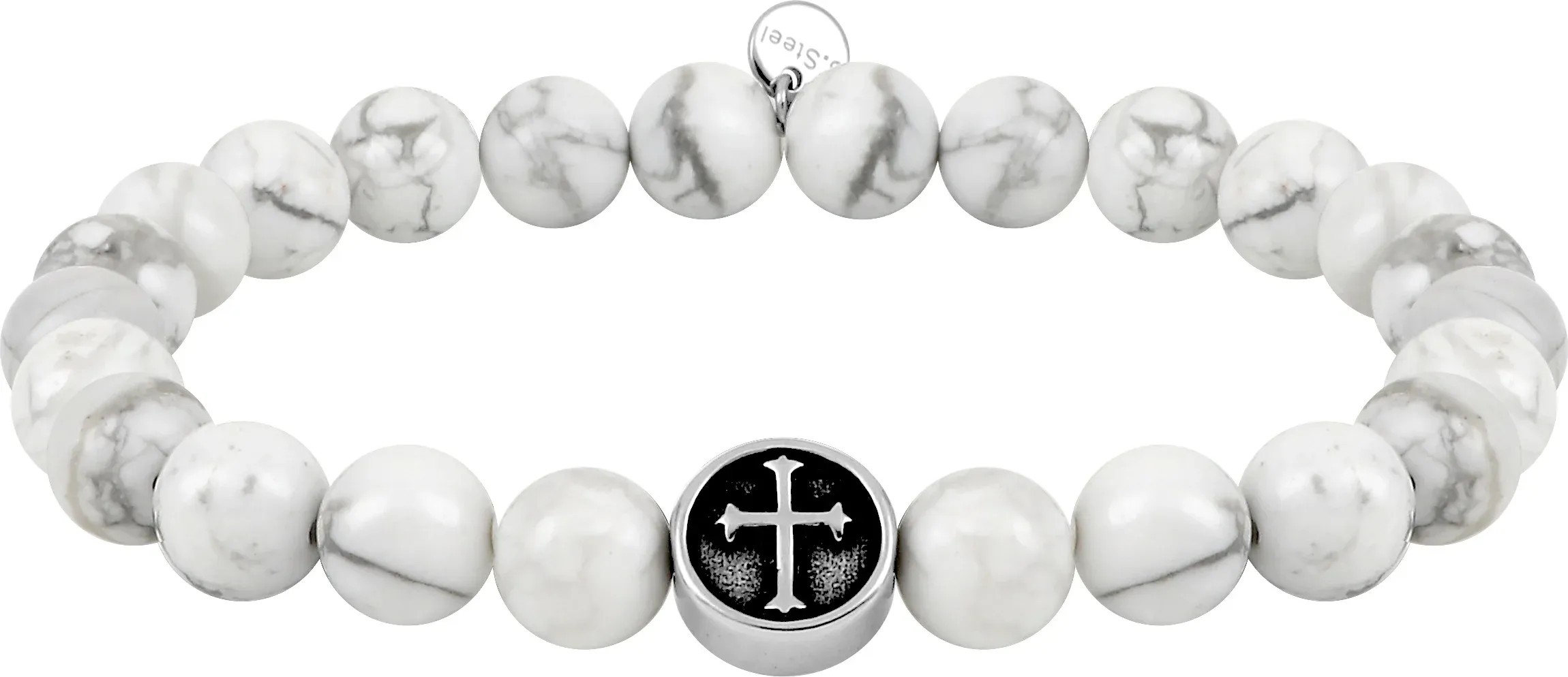 Pixies - Bracelet Homme Agate Blanche et En Acier "croix" – Image 2
