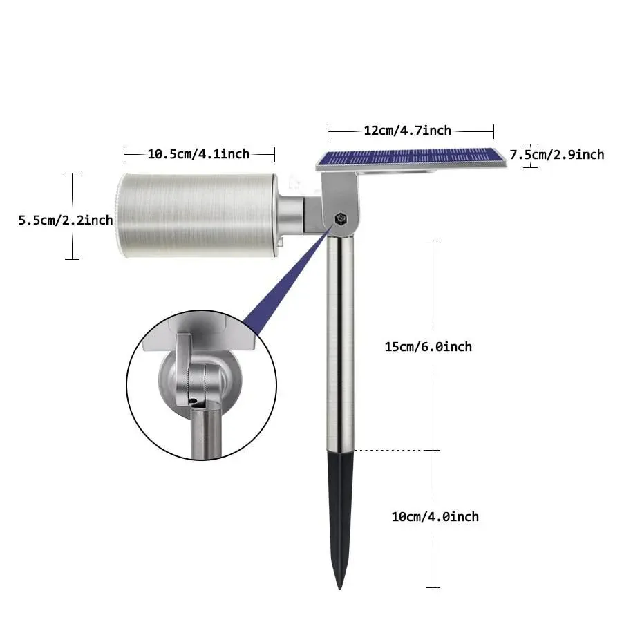 Balise solaire extérieure "Projecteur à piquet jardin" 6 LED (Inox) – Image 5