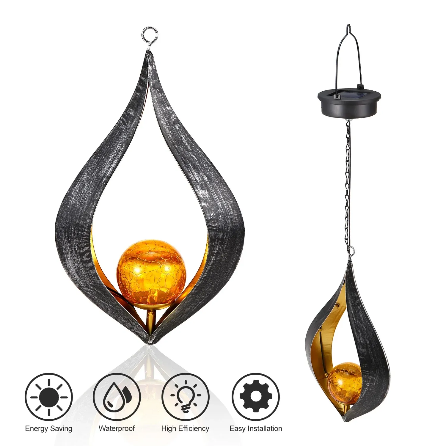 Lanterne solaire metal "Flamme noire" – Image 3