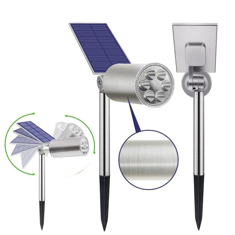 Balise solaire extérieure "Projecteur à piquet jardin" 6 LED (Inox)