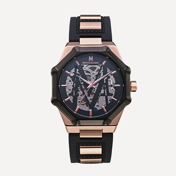 Montignac - Montre Octagon Automatique Silicone Noir & Bronze