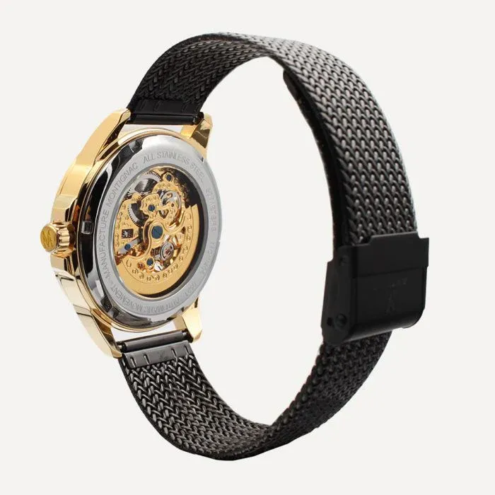 Montignac - Montre Automatique Maille Milanaise Chic Noir & Gold – Image 2