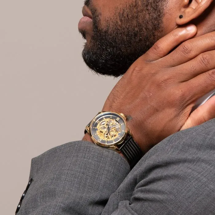 Montignac - Montre Automatique Maille Milanaise Chic Noir & Gold – Image 3