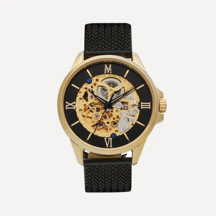 Montignac - Montre Automatique Maille Milanaise Chic Noir & Gold