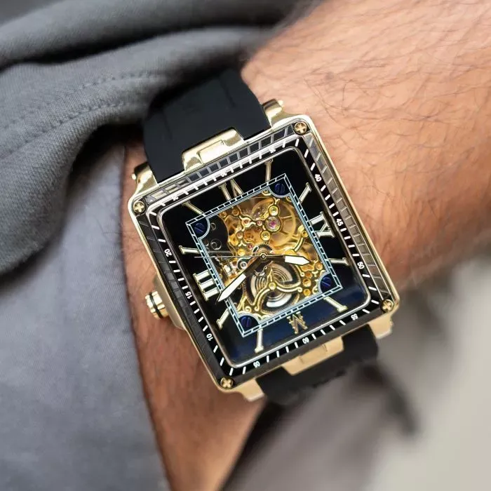 Montignac - Montre Square Automatique Silicone Noir & Gold – Image 2