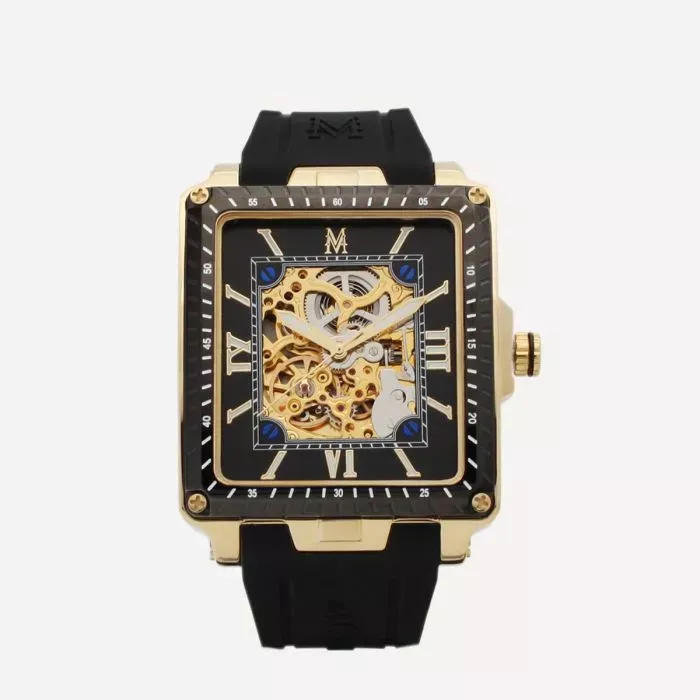 Montignac - Montre Square Automatique Silicone Noir & Gold