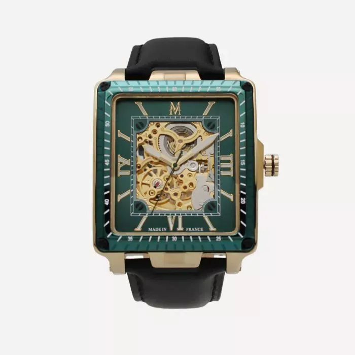 Montignac - Montre Automatique Cuir Noire Gold & Vert